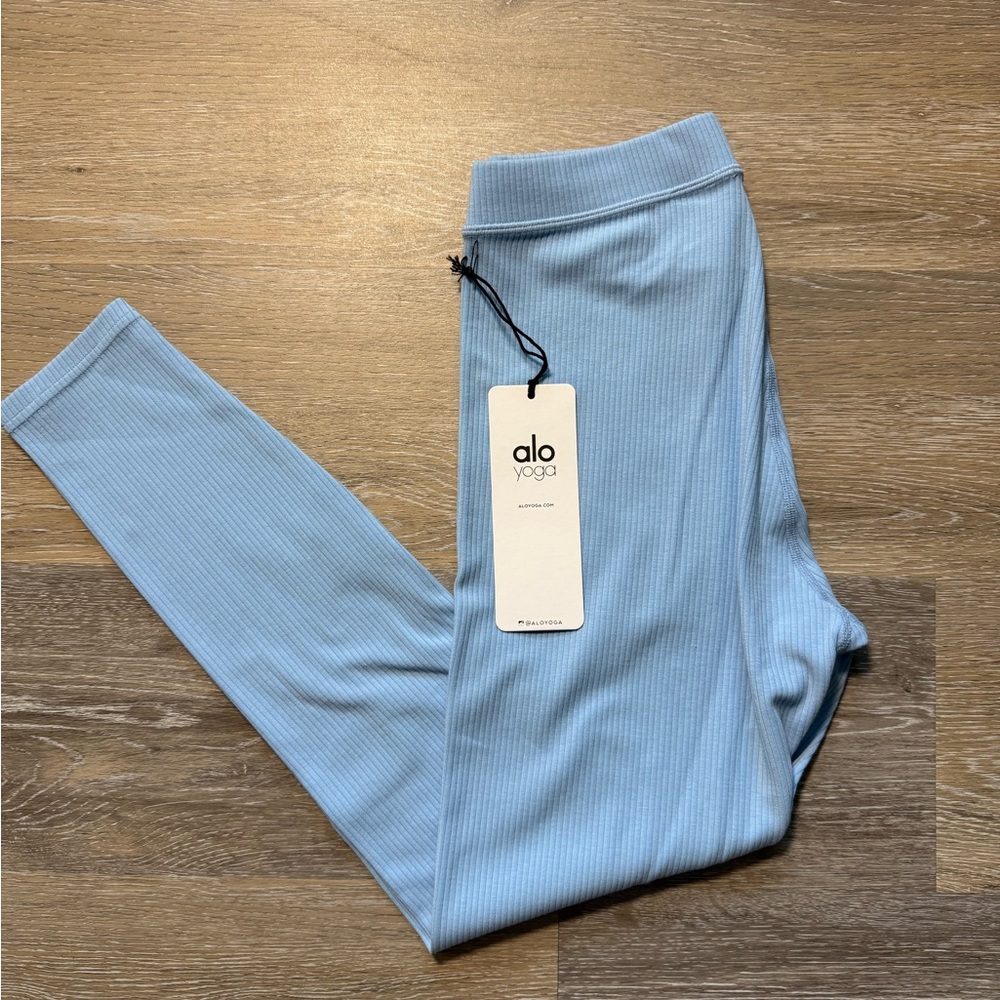 Alo Yoga Ribbed High-Waist 7/8 Blissful Legging - Blue Skies